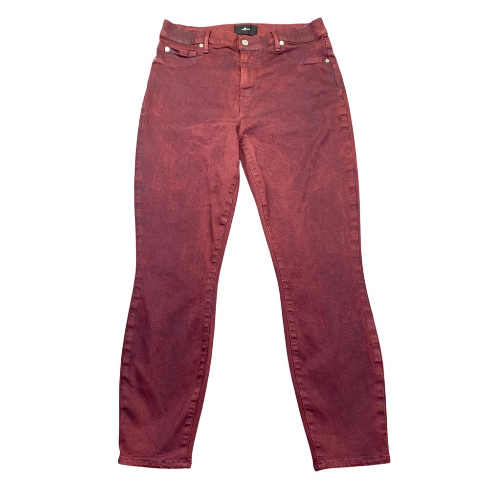 7 For All Mankind Womens 31 Coated Burgundy Skinny Ankle Jeans 7U040352